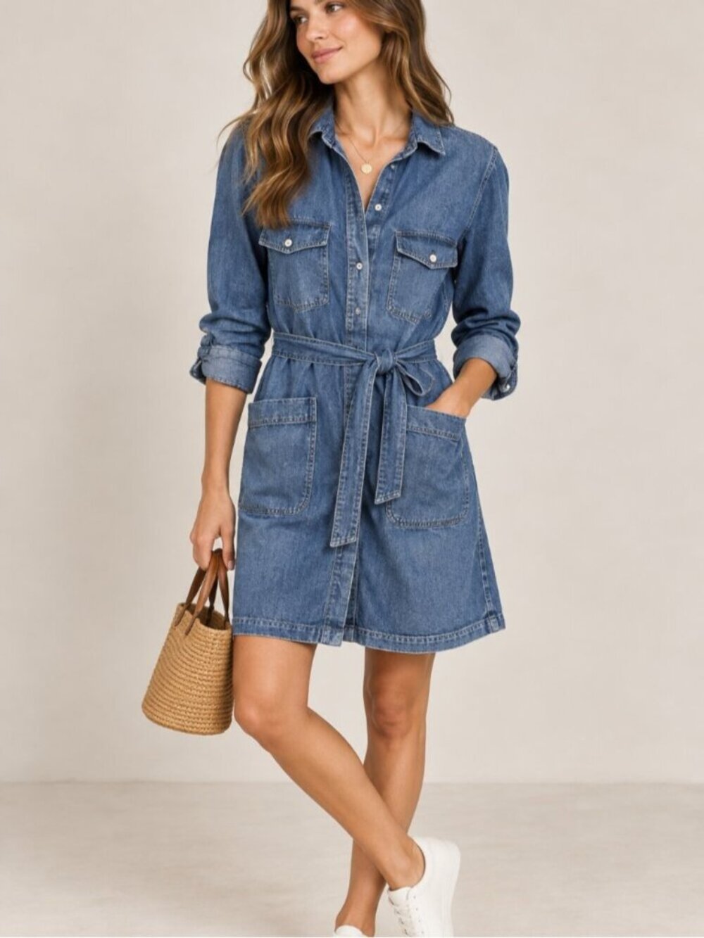 A.P.C. Paris Denim Shirt Dress Size 36 Small Cotton Belted Utility Blue 0761